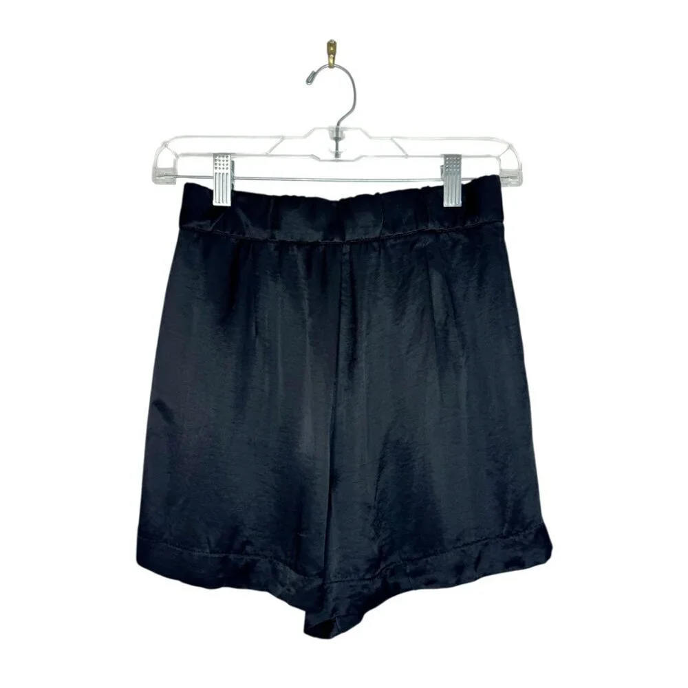 Zara Women's Pleated Black Satin Shorts Size XS